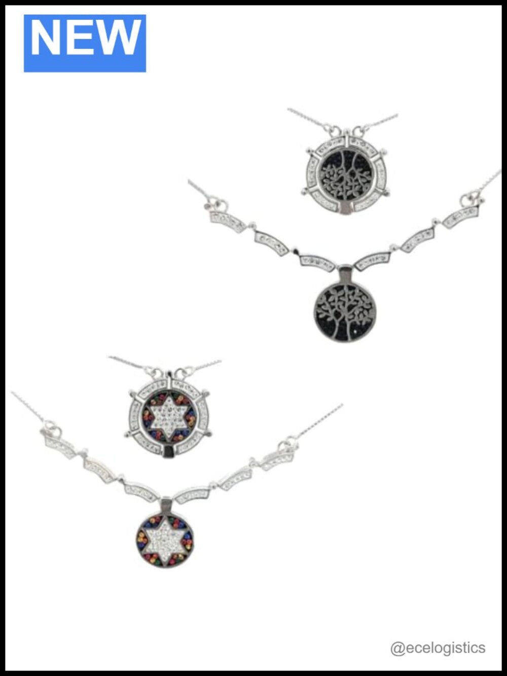 Butterfly Star of David Necklace 925 Sterling Silver Pendant Cubic Zirconia